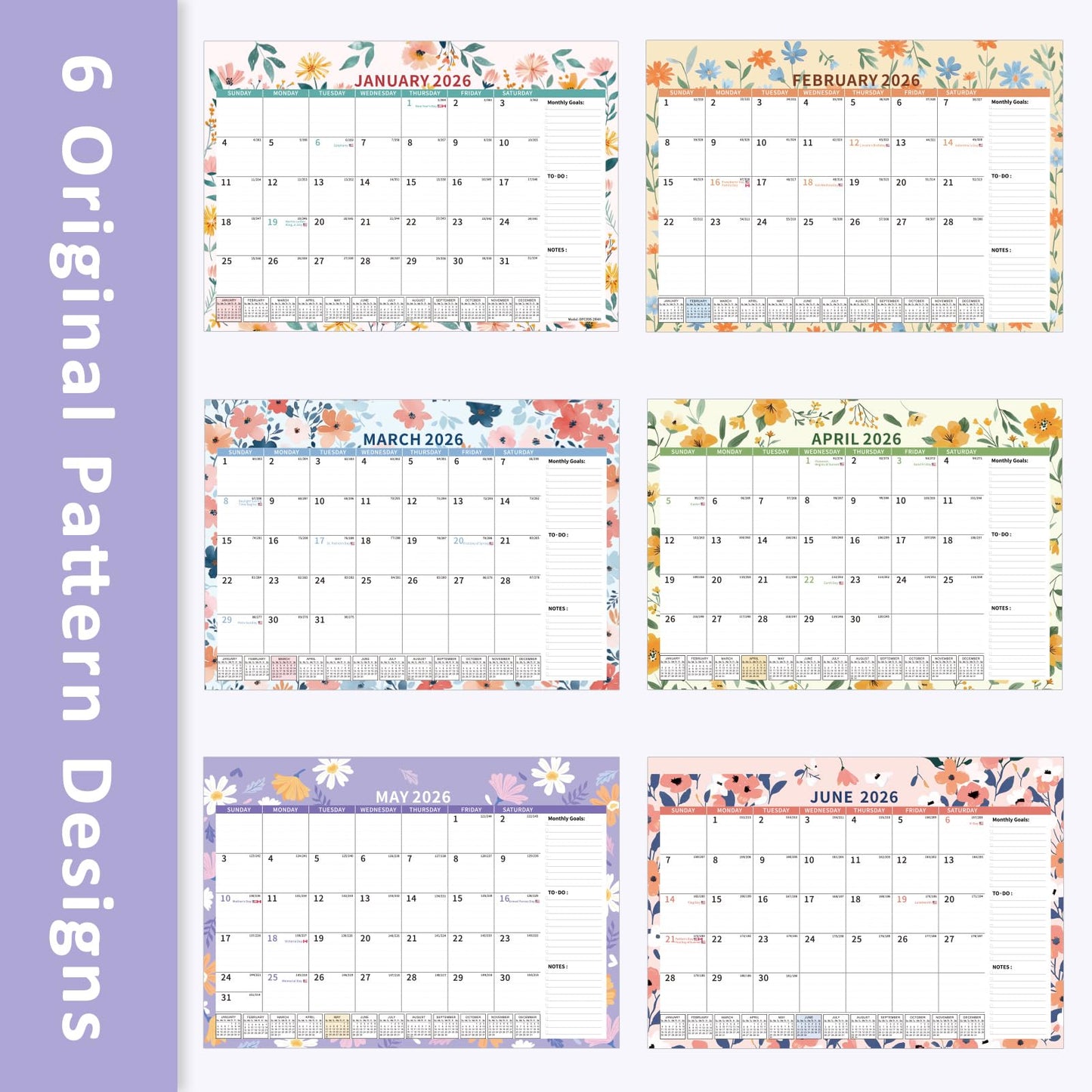 Ospelelf 2026-2027 Calendar Magnetic Desk Wall Desktop Monthly Planner from January 2026 - June 2027 Large To Do Pad with Plastic Cover for Office 17" X 12" Ditsy Floral