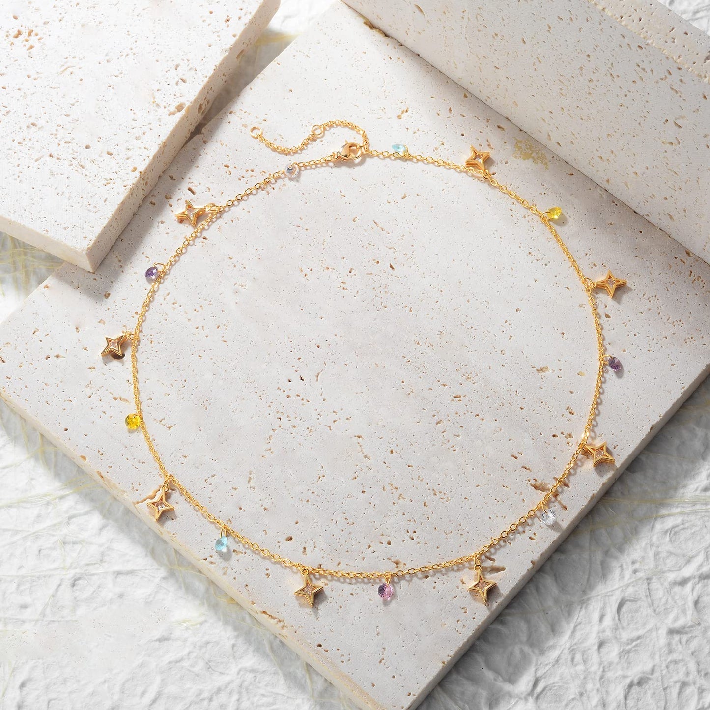 MTMY Beaded Necklace for Women 14K Gold Plated Dainty Colorful Beaded Pearl Choker Necklace Delicate Boho Choker Necklace Jewelry Gift (cz star tassel)