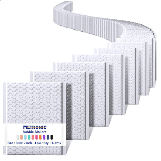 METRONIC 8.5 x 12 Bubble Mailers 40 Pack, White Bubble Mailers, Strong Adhesion Padded Envelopes, Shipping Envelopes Bubble Mailer, Bubble Envelopes for clothing, Padded Mailers Usable Size 8.5 x 11