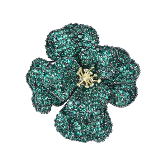 YYBONNIE Elegant Crystal Blooming Rose Flower Brooch Lapel Pin Breastpin for Women Birdal Cardigan Hat Scarf Suit Sweater Floral Pins (Green Crystal Flower)