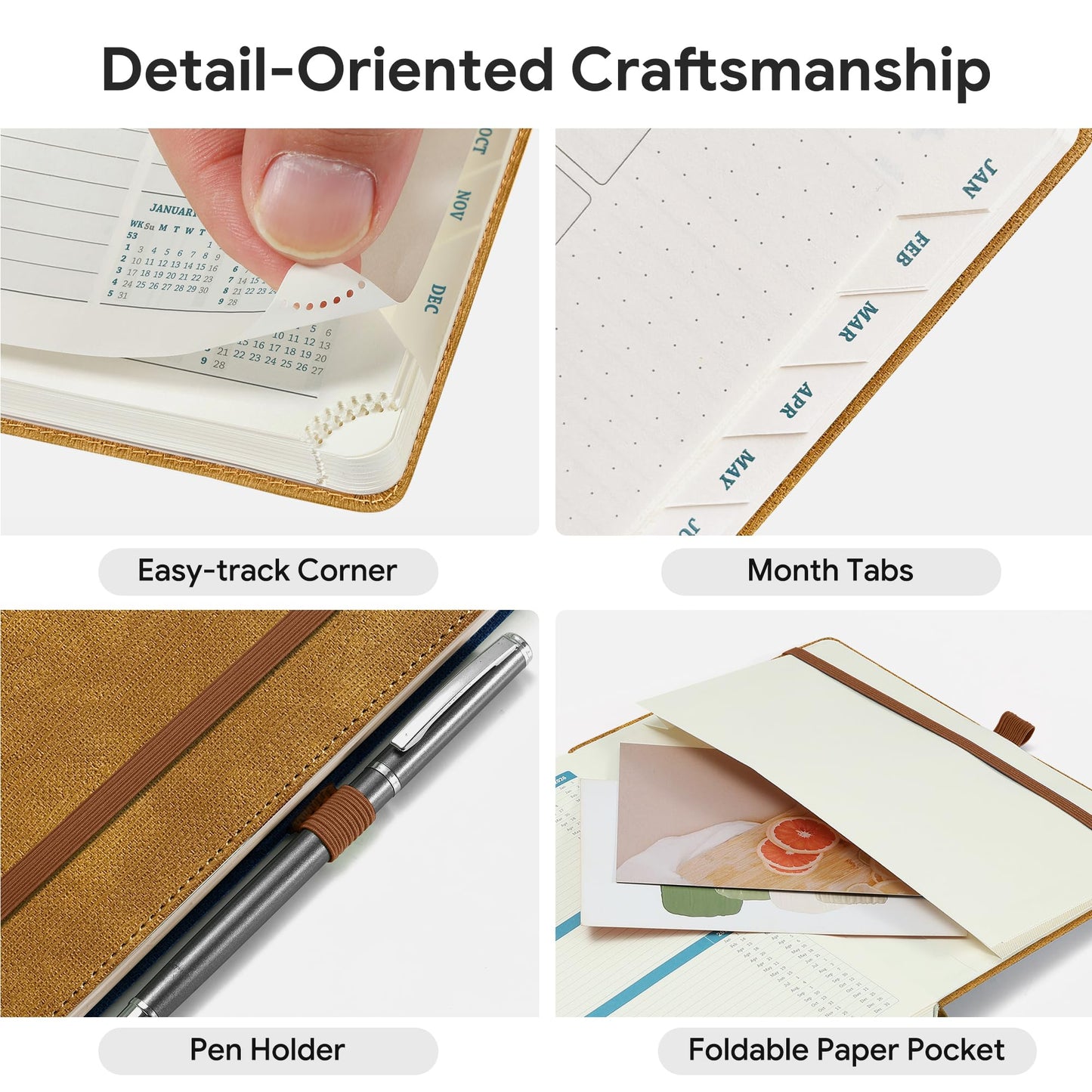 IN-LUXPRO 2026-2027 Weekly and Monthly Planner (July 2026–December 2027), 6.5"x8.5", Vertical Layout, 18 Months Agenda with Month Tabs & Pocket, Academic Calendar with Vegan Leather Cover,Caramel