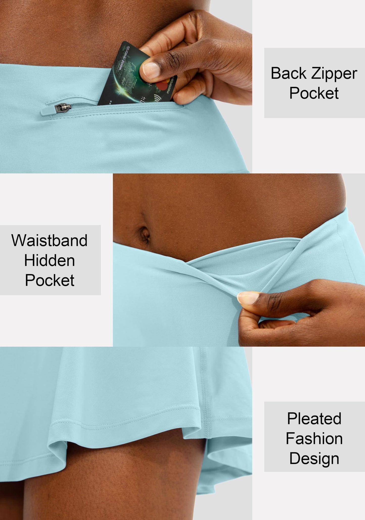 SANTINY Pleated Tennis Skirt for Women with 4 Pockets Women's High Waisted Athletic Golf Skorts Skirts for Running Casual (Sky Blue_L)