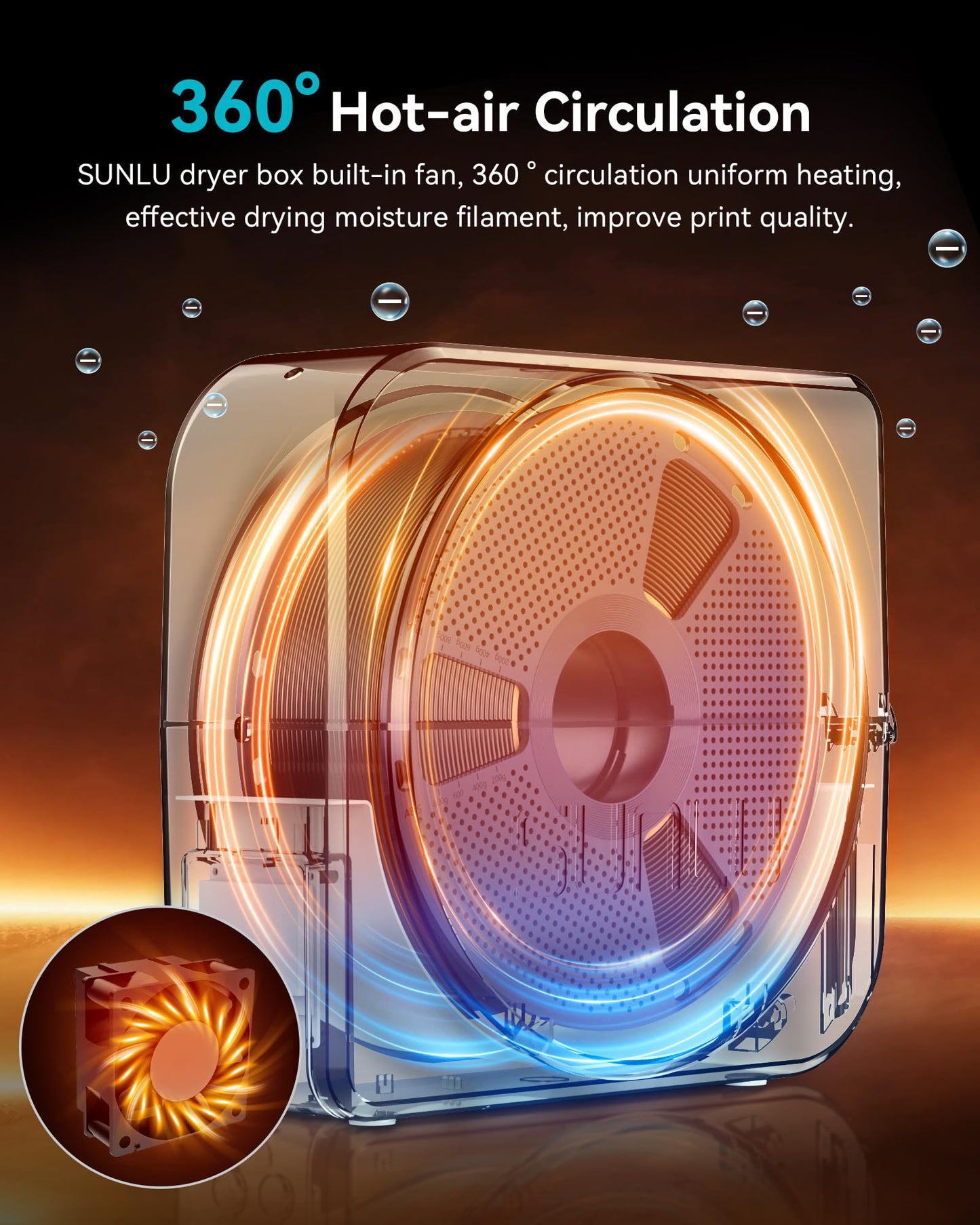SUNLU Official Filament Dryer S1 Plus, Built-in Circulation Fan, Filament Dryer Box Storage Box for 3D Printer Filament 1.75 2.85 3.00, S1 Plus White