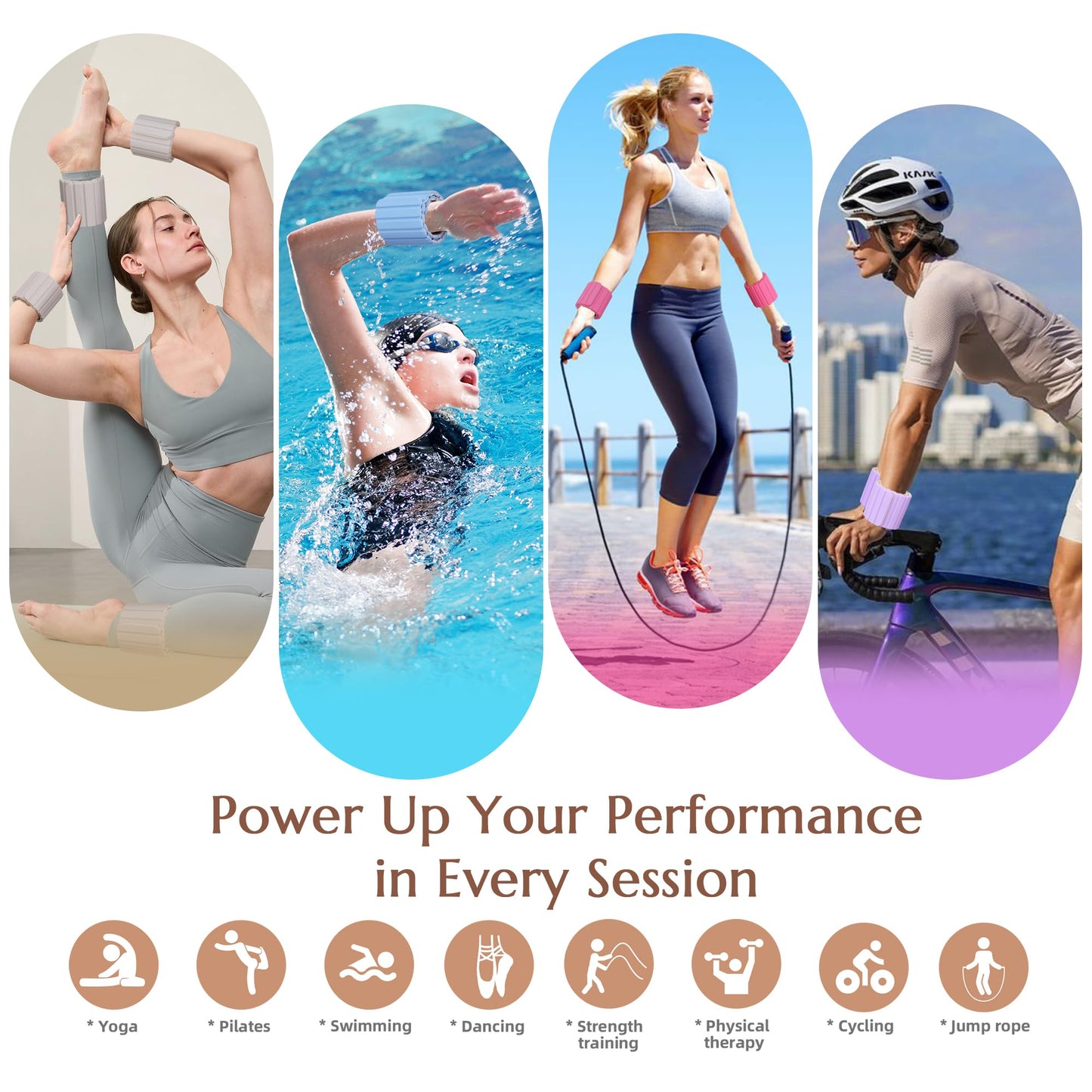 BECOJADDE Wrist Weights Ankle Weights for Women 1 Pair (2.2 lb Each) Silicone Magnetic Leg Arm Weighted Bracelet for Home Yoga Pilates Gym Workout Walking Jogging, Beige Taupe