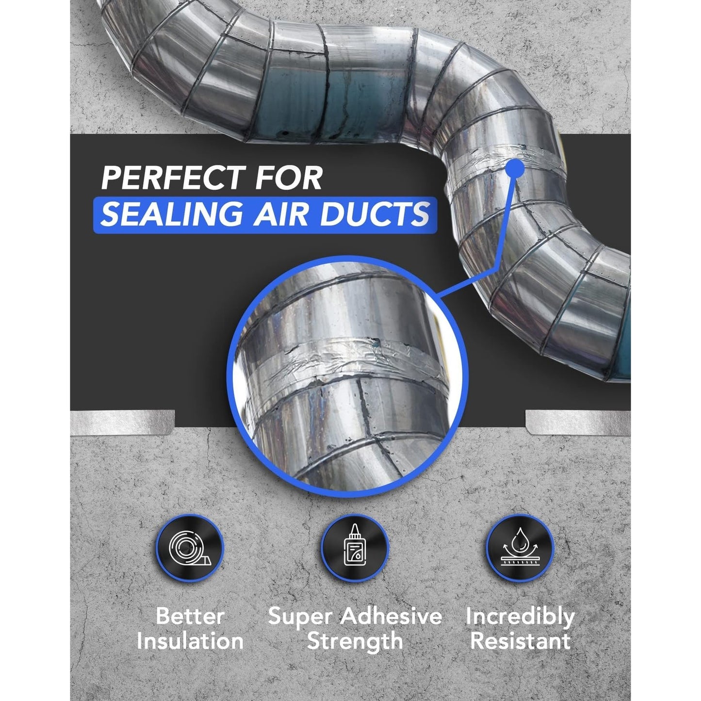 TapePlus Aluminum Foil Tape - Heat Resistant Duct Seal for HVAC Applications - Waterproof Insulation Tape - Aluminum Adhesive Sheet for Dryer Duct Repairs - 4 Pack, 2 in x 210 ft, Silver