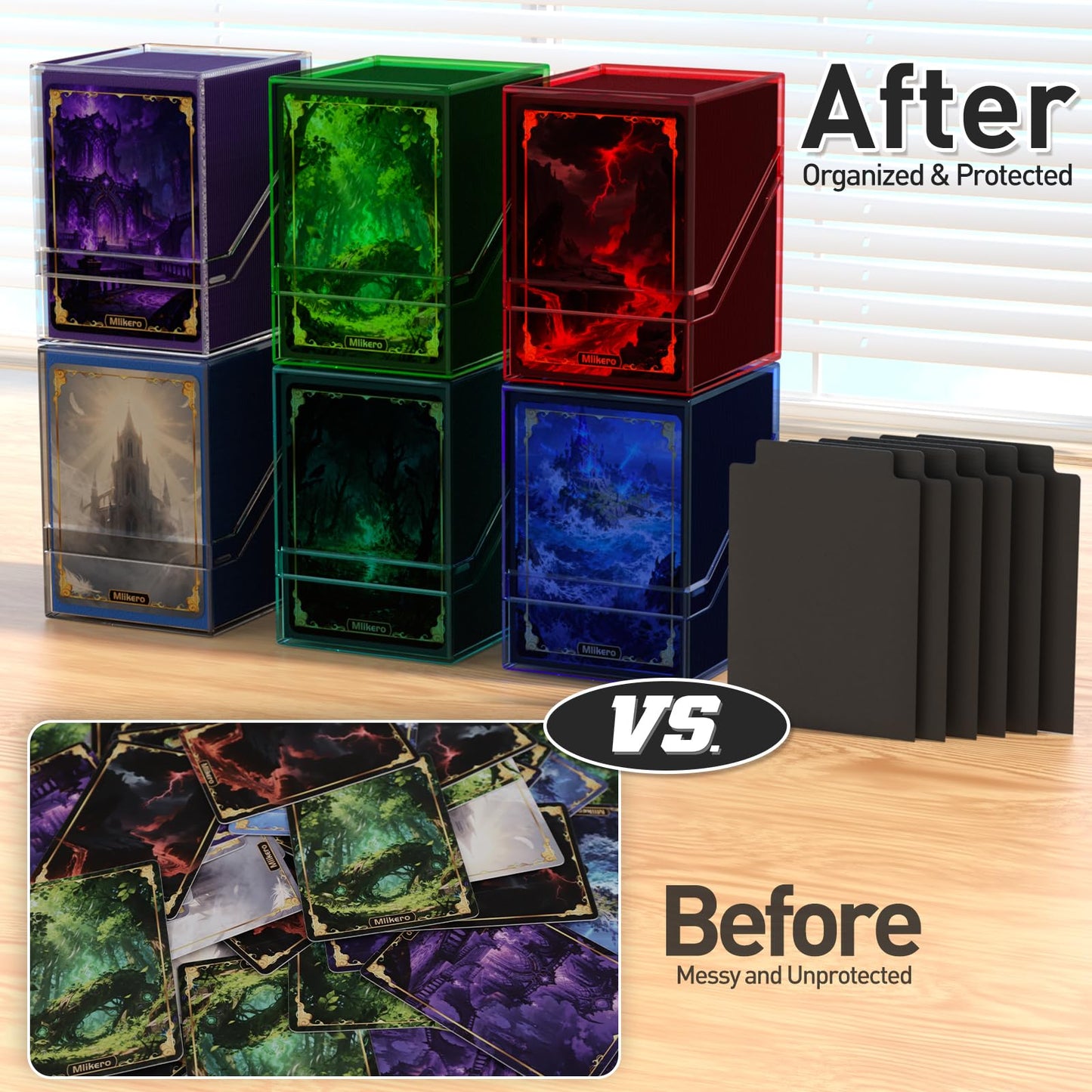 Mlikero Card Deck Cases, Acrylic Commander Deck Box Holding 100+ Sleeved Cards with Dividers, Clear Card Storage Box Fit for MTG, TCG, Sports Cards (Mint Blue)
