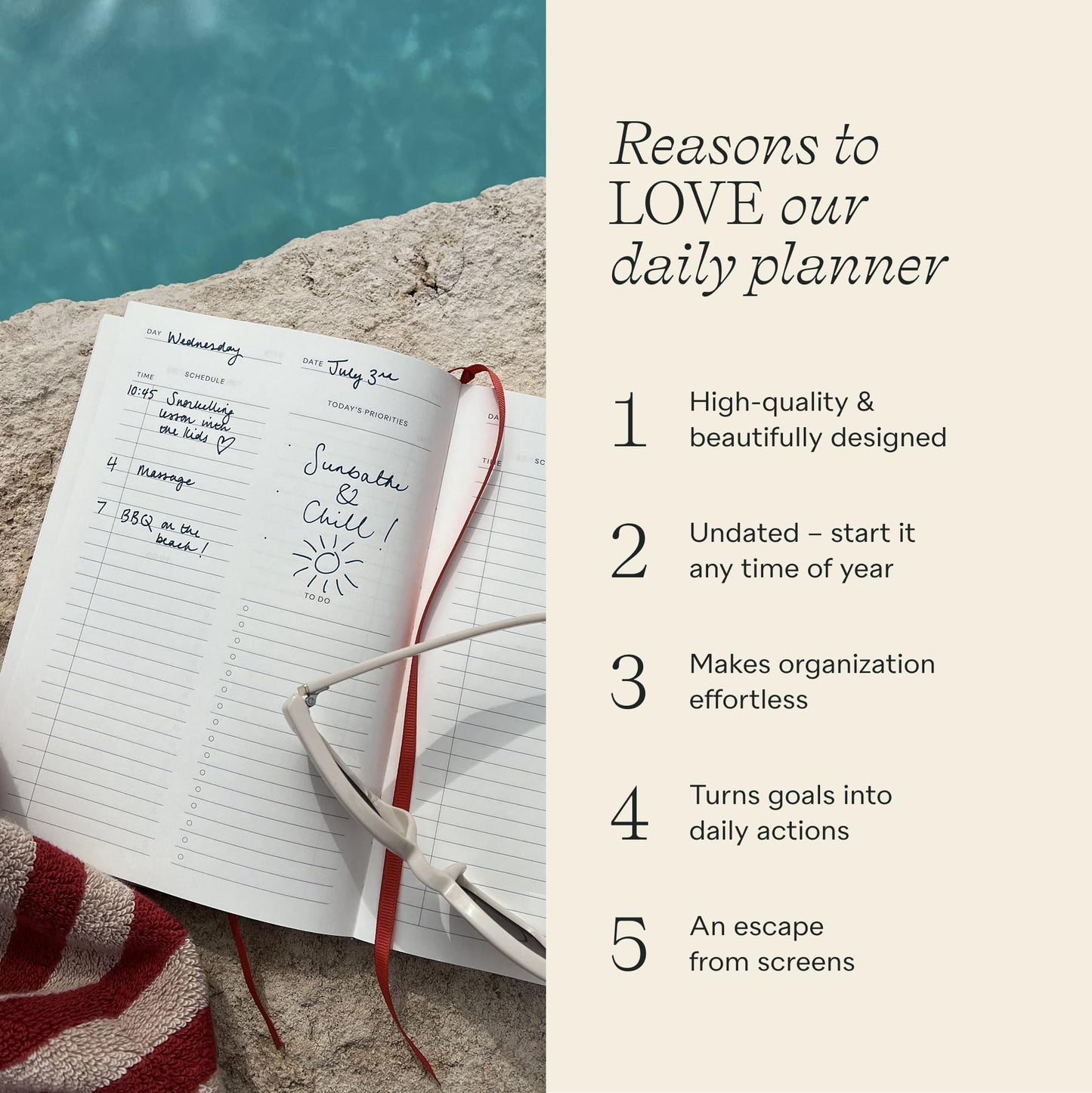 Papier Italian Summer Daily Planner - Hardback Vintage Design | Track Habits, Thoughts, To-Dos & Priorities | Motivational Gift