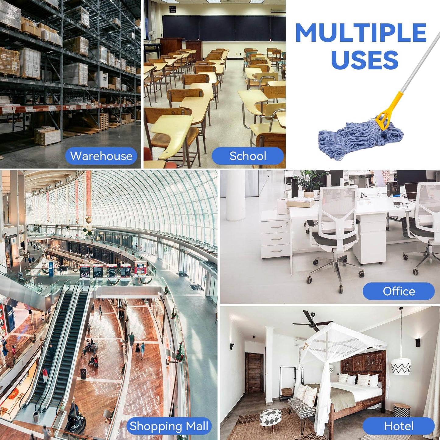 Commercial Heavy Duty Mop Heads Replacement: 6 Packs Industrial Wet Mop Head for Floor Cleaning - Commercial Products Looped End String Head Refills