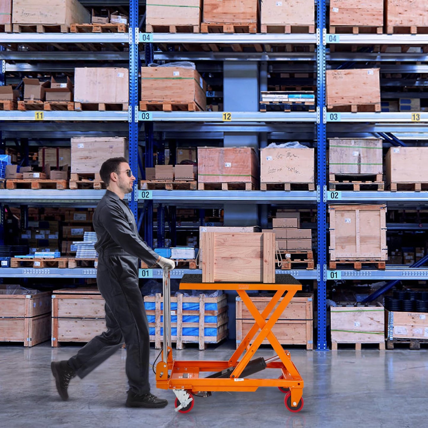 VEVOR TF15 Hydraulic Lift Table Cart, 330lbs Capacity 28.5" with 4 Wheels and Non-Slip Pad, for Material Handling and Transportation, Orange
