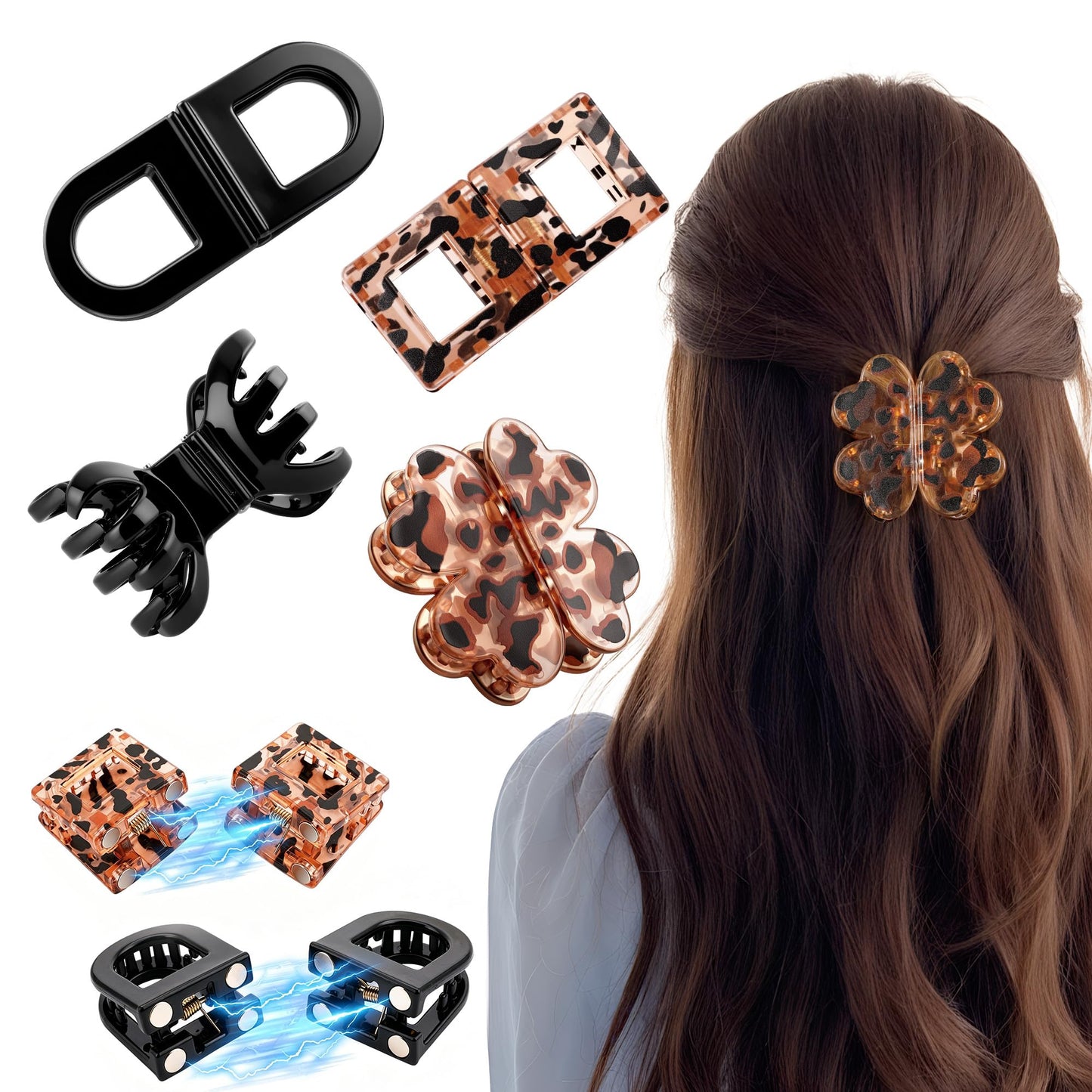 4Pcs Magnetic Hair Clips for Women, Strong Hold No-Slip Styling Clips, Seamless 2-in-1 Design for Thick or Thin Hair, Lightweight Flat Claw Clips No Crease for Salon or Daily Use