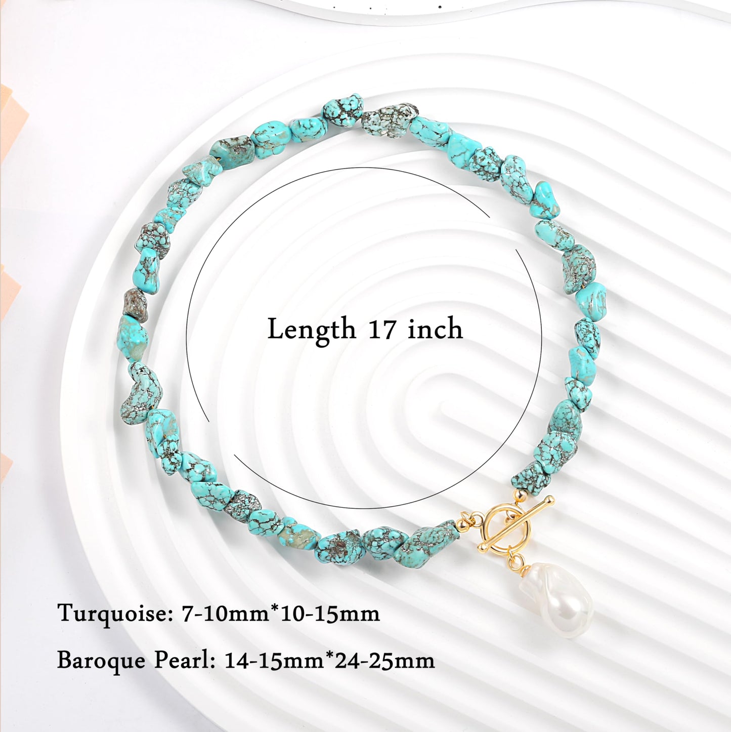 POTESSA Natural Turquoise Necklaces for Women Bohemian Beaded 18k Gold Toggle Baroque Pearl Pendant Necklace Summer Jewelry