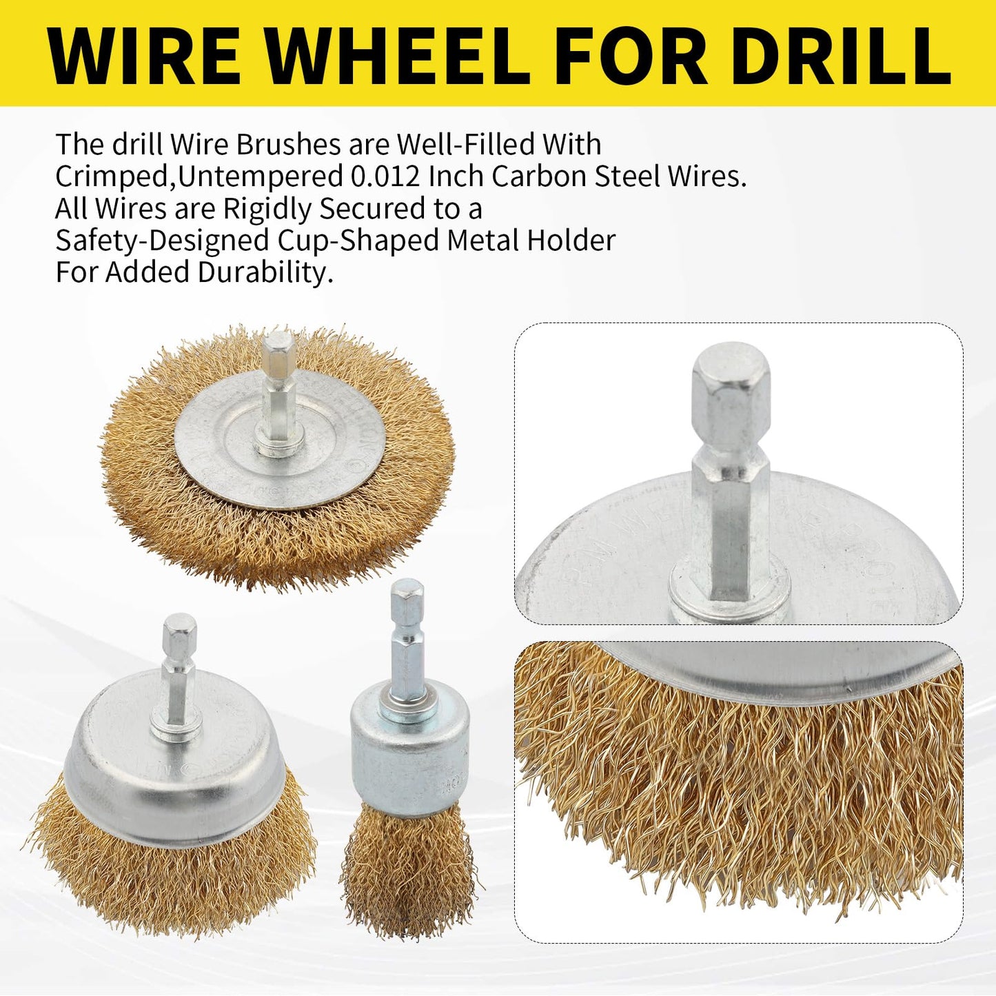 WENORA 30 Pack Wire Brush Wheel for Drill, Brass Wire Brush for Drill, 1/4 Inch Hex Shank, Wire Brush Drill Bit, Wire Cup Brush for Rust Removal, Wire Brush Drill Attachments