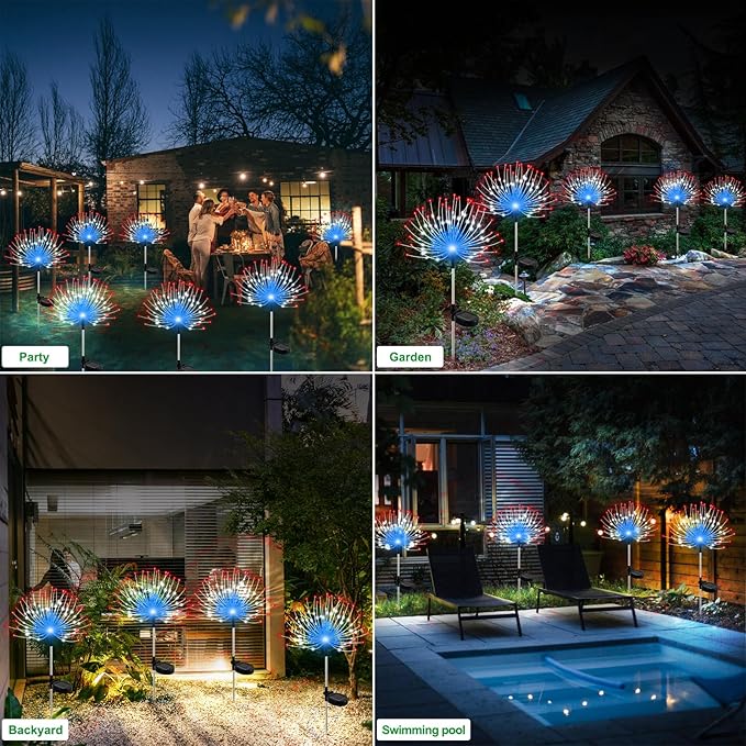 Solar Garden Lights Outdoor Waterproof, 2 Pack 120 LED Solar Firework Lights Decorative Garden Décor Outside for Flowerbed Pathway Party Christmas Decoration, Multicolor