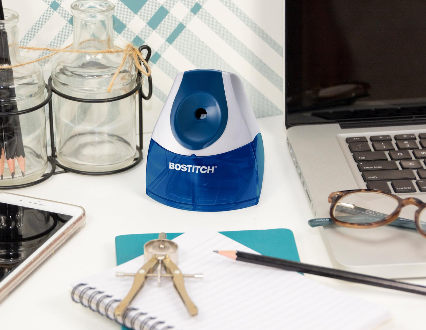 Bostitch Office Electric Pencil Sharpener, Heavy Duty Powerful Stall-Free Motor, High Capacity Shavings Tray, for Office or Classroom, Blue