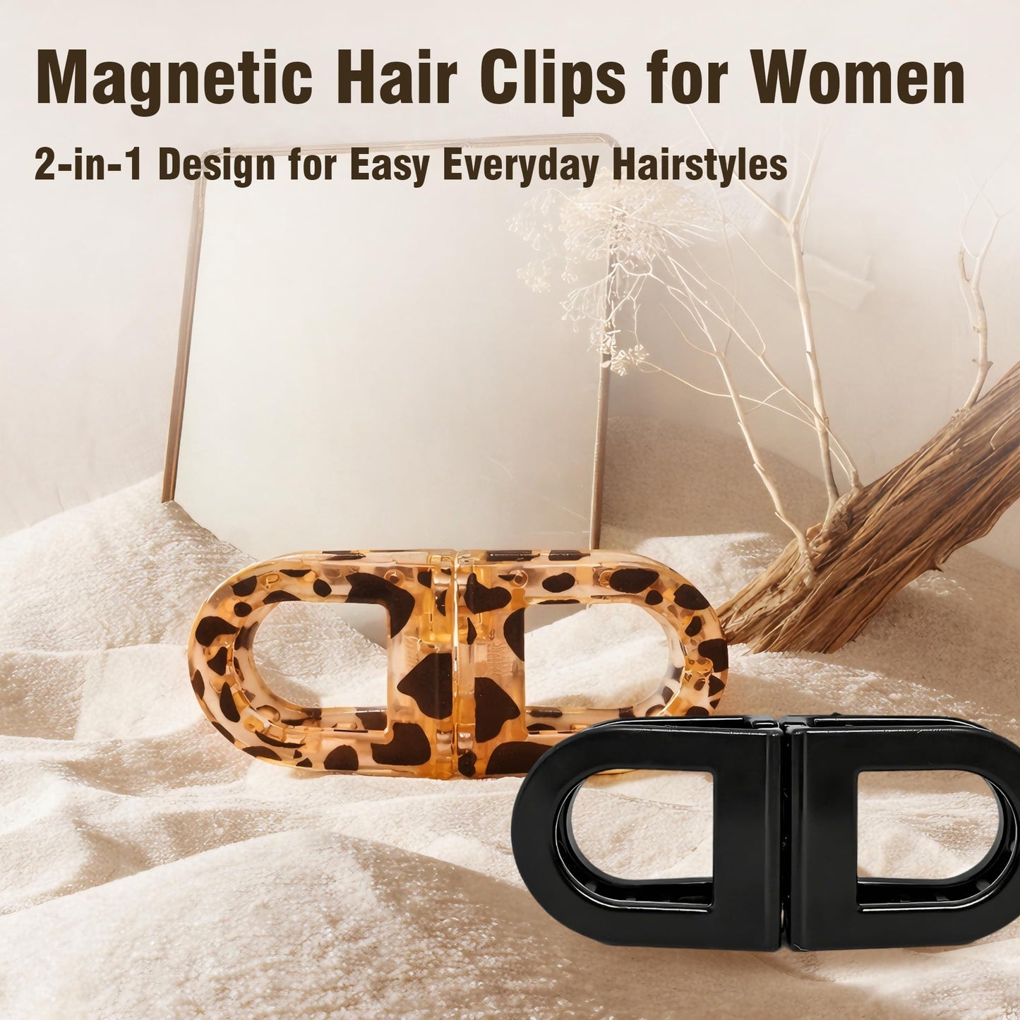 2PCS Magnetic Hair Clips for Women, Strong Hold No-Slip Hair Styling Clips, 2-in-1 Seamless Design for Easy Everyday Hairstyles