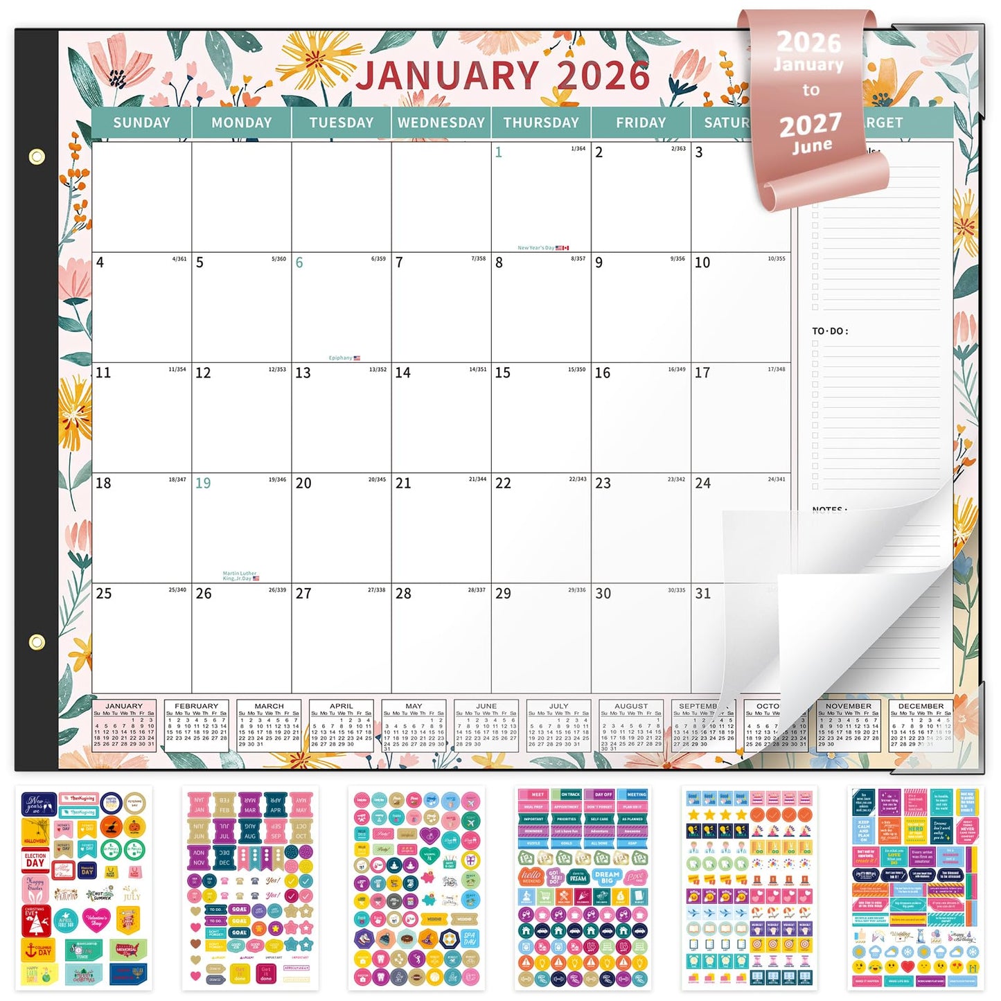 Ospelelf Desk Calendar 2026-2027 Large 22"x17" Monthly Family Office Planner Pad with Protective Cover 18 Months January 2026 - June 2027 Ditsy Floral