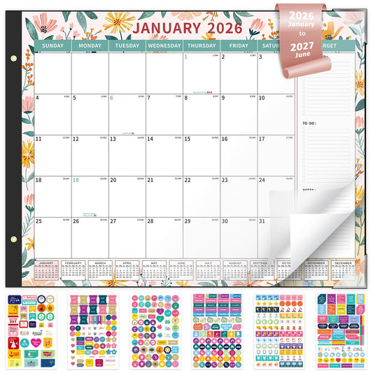 Ospelelf Desk Calendar 2026-2027 Large 22"x17" Monthly Family Office Planner Pad with Protective Cover 18 Months January 2026 - June 2027 Ditsy Floral