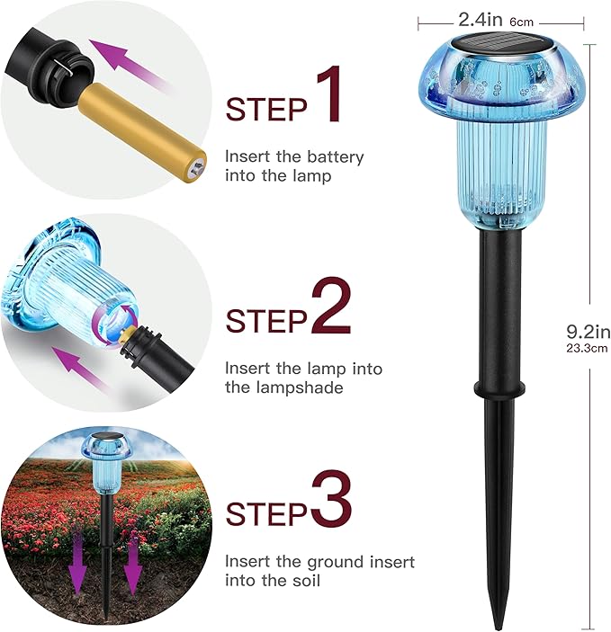 Easter Solar Pathway Lights Outdoor Decorative 4 Pack, Blue LED Mushroom Solar Lights Outdoor Waterproof Solar Powered Decor for Yard Driveway Patio, Valentines Day Halloween Christmas Garden Decor