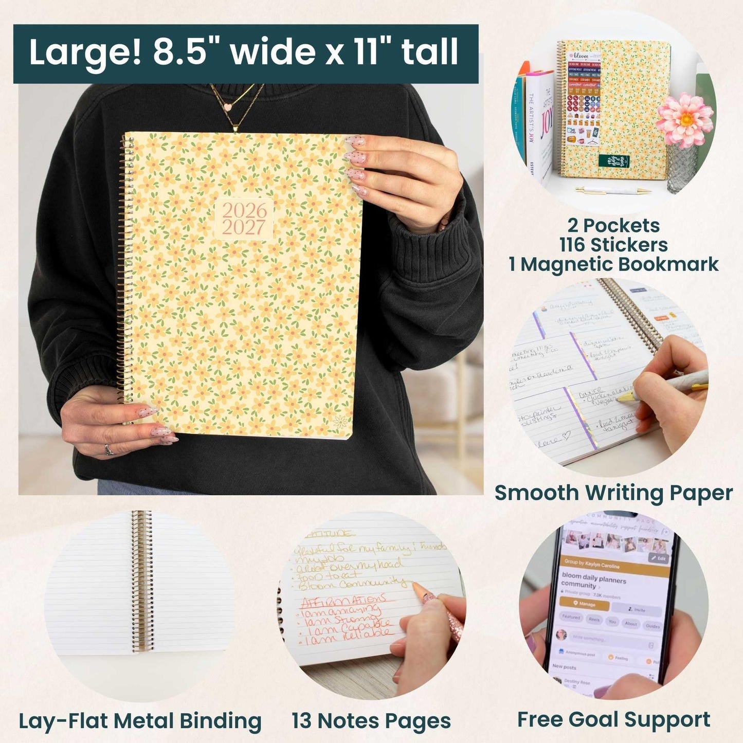 bloom daily planners 2026-2027 Planner (8.5” x 11") 13 Month Academic Year Organizer (July 2026 - July 2027) - Weekly & Monthly Agenda Book with Stickers & Tabs - Butter Yellow Daisies