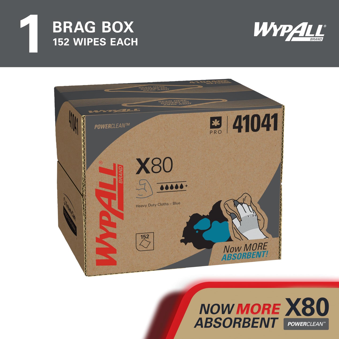 WypAll PowerClean X80 Cloths Heavy Duty Wipes (41041), Brag Box, Extended Use Towels, Blue (1 Pack of 152 Sheets, 152 Sheet Total)