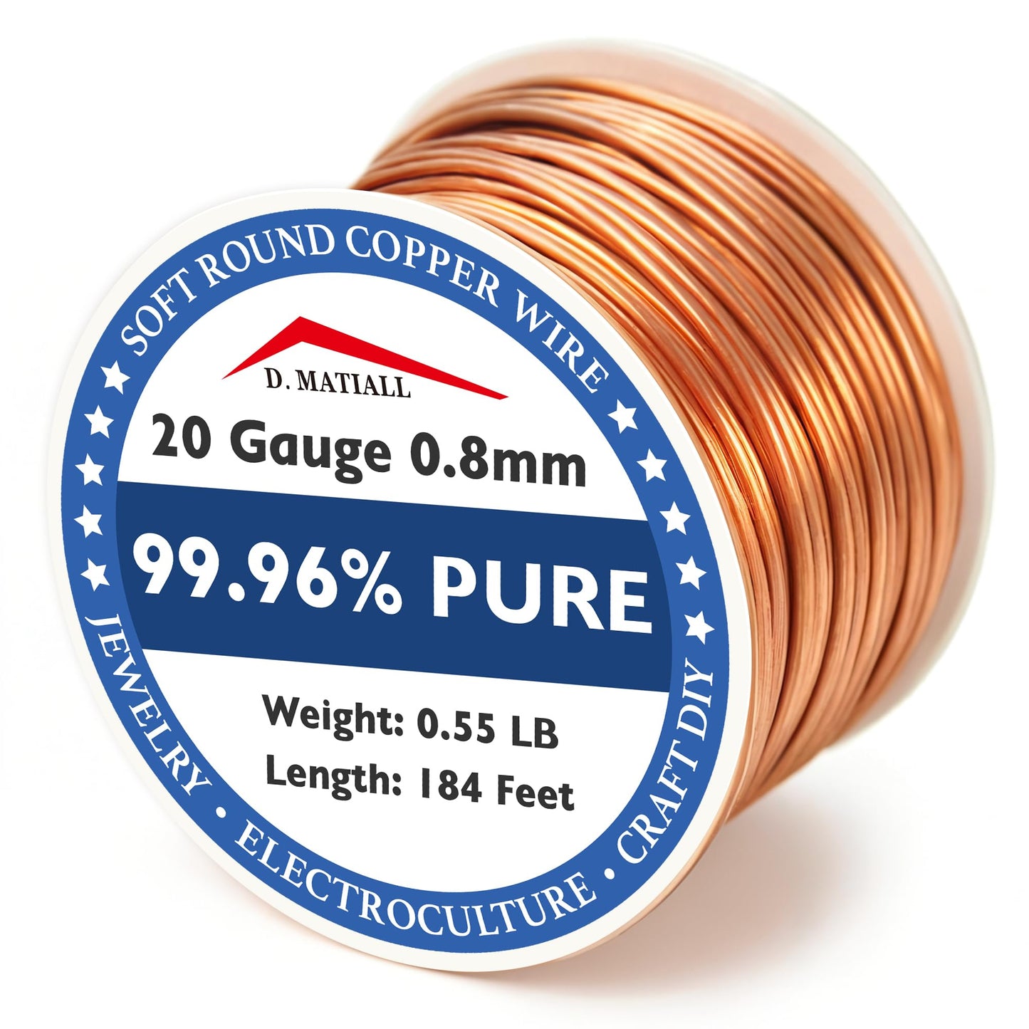 Copper Wire 99.95% Pure – 20 Gauge 0.8mm – 184 Feet, 0.55 Pound Spool – C11000 Soft Copper Wire Craft Wire for Gardening, Electroculture, Jewelry Making, Beading, Ground Wire & DIY (20 Gauge, 0.55 LB)