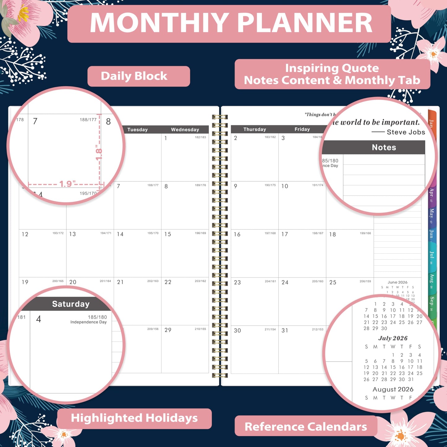 2026-2029 Monthly Planner - July 2026 - June 2029, 3 Year Months Planner, 9" x 11", Notes Pages, 36 Colorful Monthly Tabs, Back Pocket