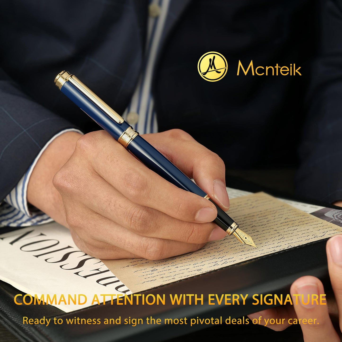 MCNTEIK 317 Fountain Pen,Stunning Luxury Piano Lacquer,18K Gilded Nib(Fine),Gorgeous 24K Gold Finish, Ink Converter,Best Gift for Men&Women-Elegant,Executive,Nice Pens for Writing, BU-F