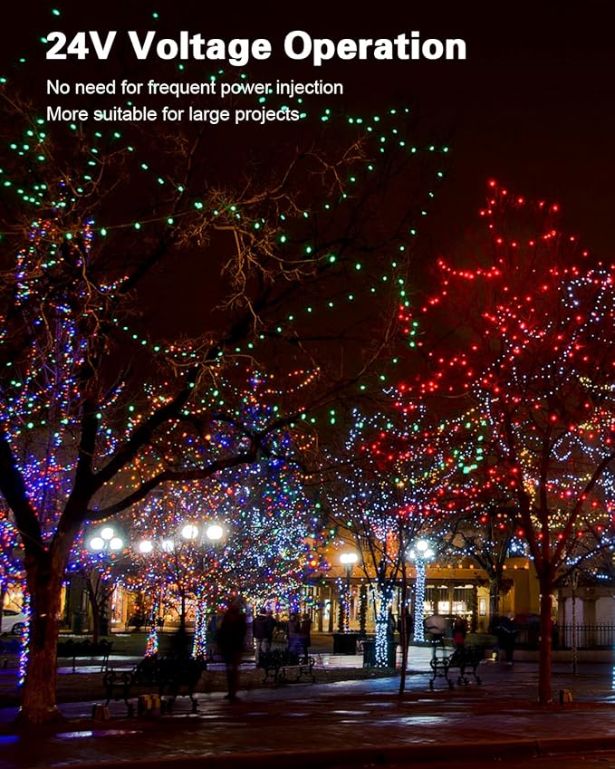 ALITOVE WS2811 Individually Addressable RGB String Lights Xconnect 429ft 12mm Diffused LED Bullet Pixel Lights 500pcs Waterproof IP68 for House Halloween Christmas Outdoor Decor,24V 12inch Spacing
