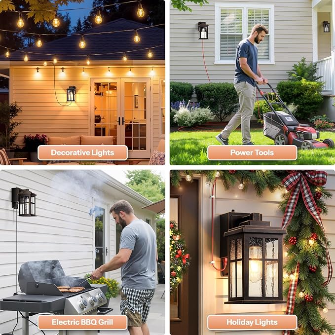 Gleamz Outdoor Porch Light with GFCI Outlet, Oil Rubbed Bronze Gold Trim Farmhouse Exterior Lighting Fixtures with Outlet for House, Waterproof Outdoor Wall Sconce, Anti-Rust Aluminum Outside Light