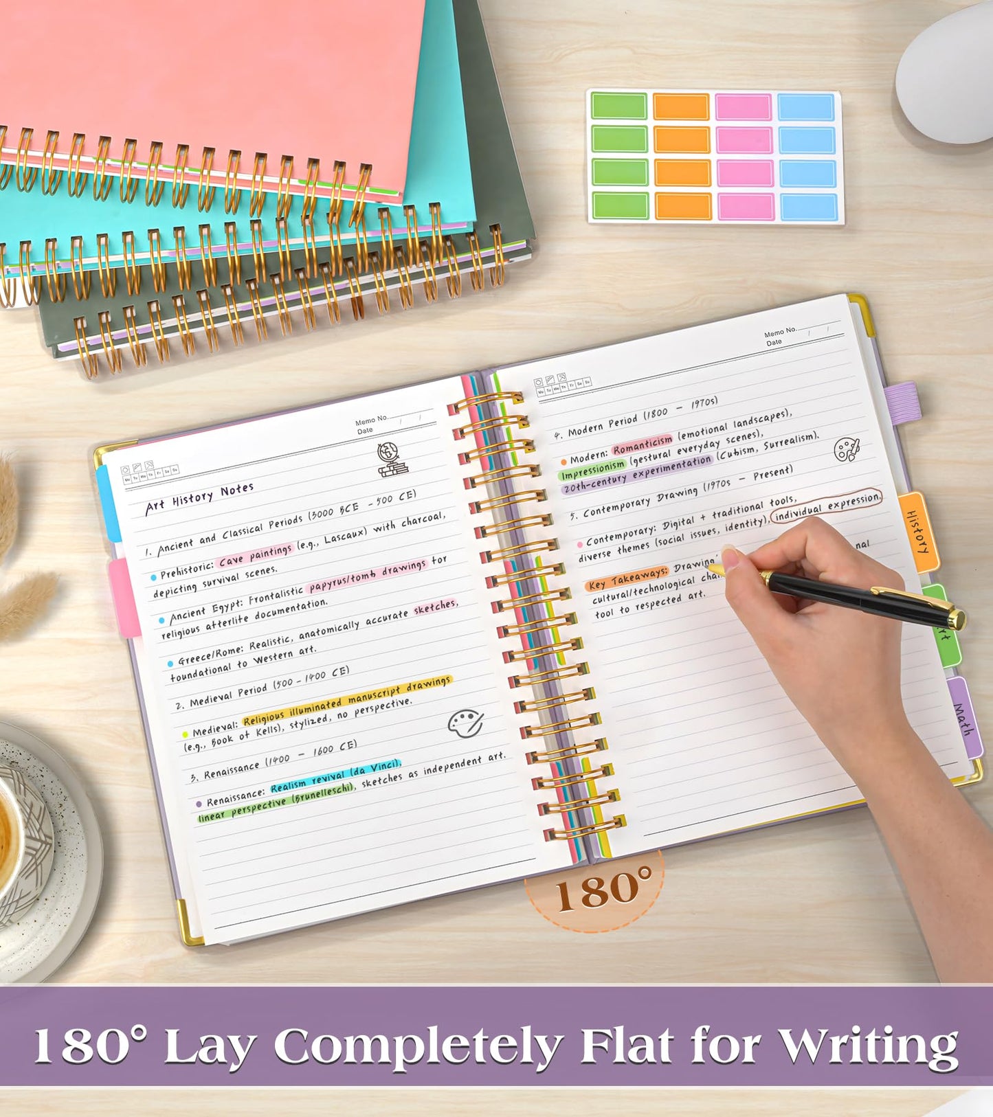 Spiral Notebook Journal with Removable Dividers Tabs, 300 Pages Hardcover Leather 5 Subject College Ruled Notebook, 8"x10" Large B5 Lined Journal for Women Men, Spiral Notebooks for Work School,Purple