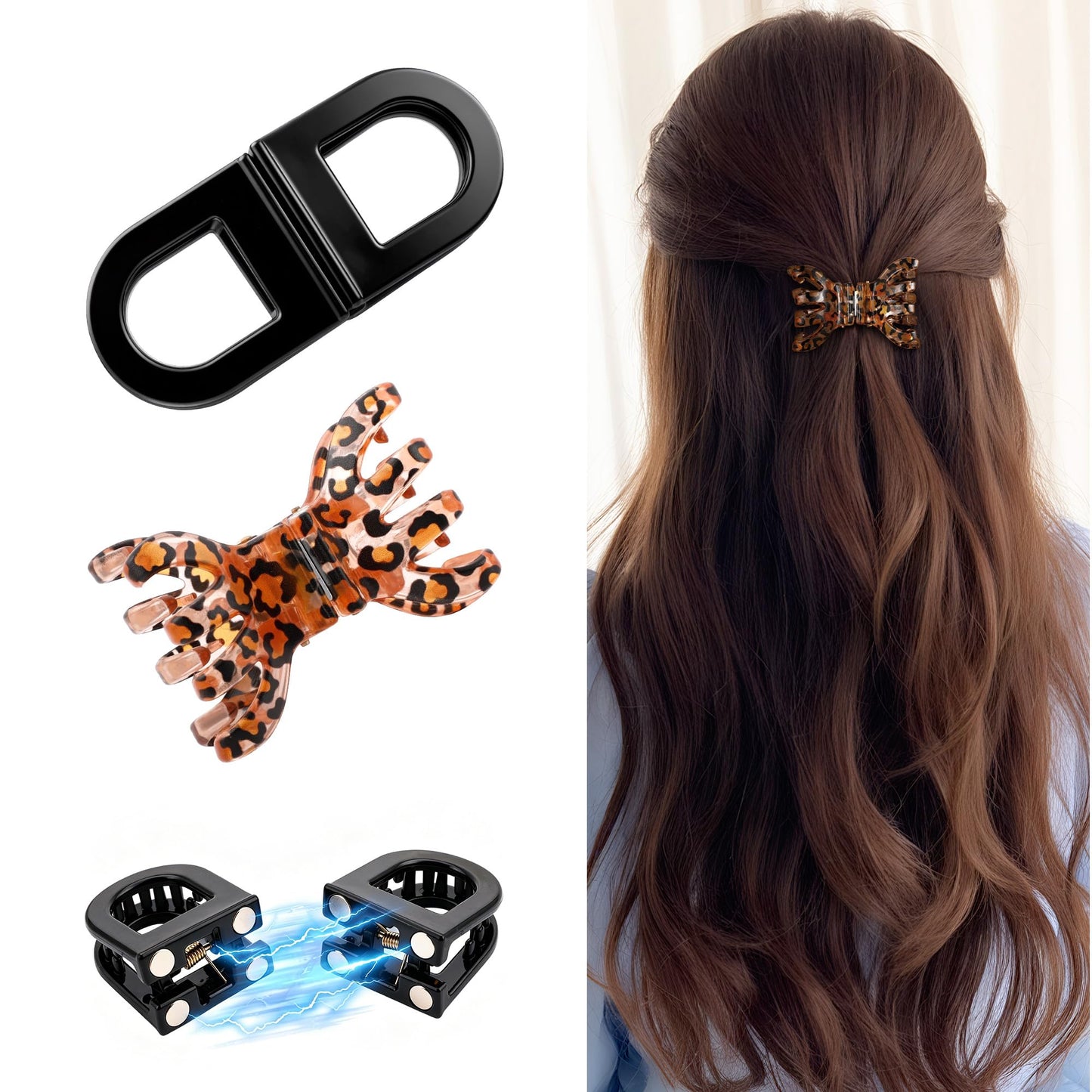 2PCS Magnetic Hair Clips for Women, Strong Hold No-Slip Styling Clips, Seamless 2-in-1 Design for Thick or Thin Hair, Non-Dent Hairdressing Tools for Salon or Daily Use