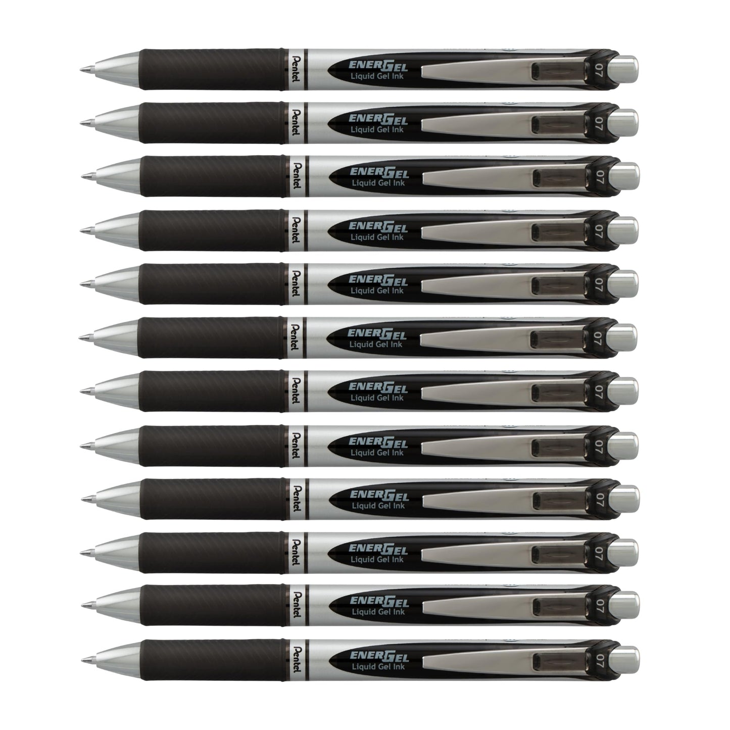 Pentel EnerGel RTX Retractable Liquid Gel Pen, (0.7mm) Medium Line, Metal Tip, Black Ink, Box of 12 (BL77-A)