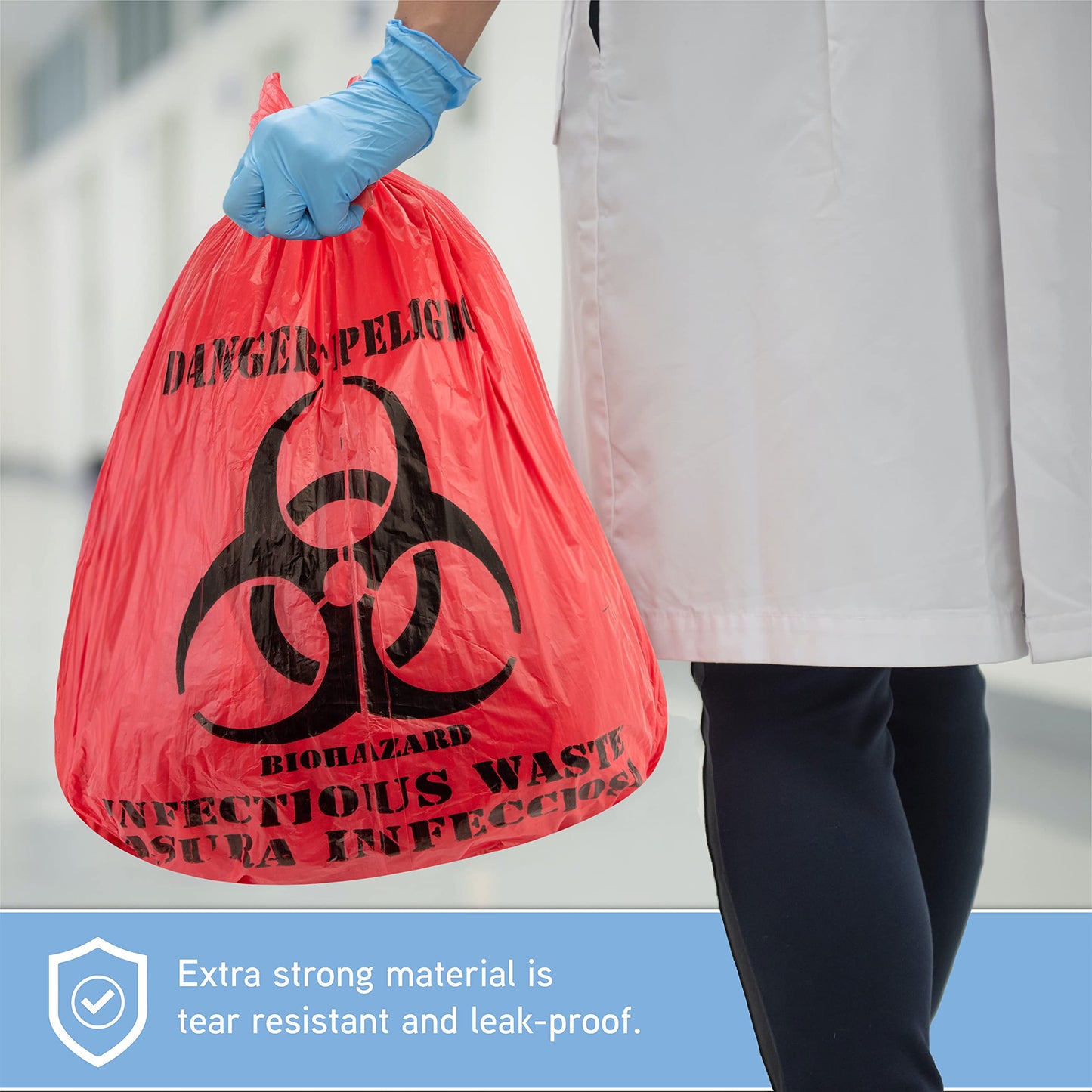 Trashanium Biohazard Waste Bags, 10-Gallon, 100 Count, Red, No Leak Bags, Medical Grade, Safe Infectious Waste Disposal