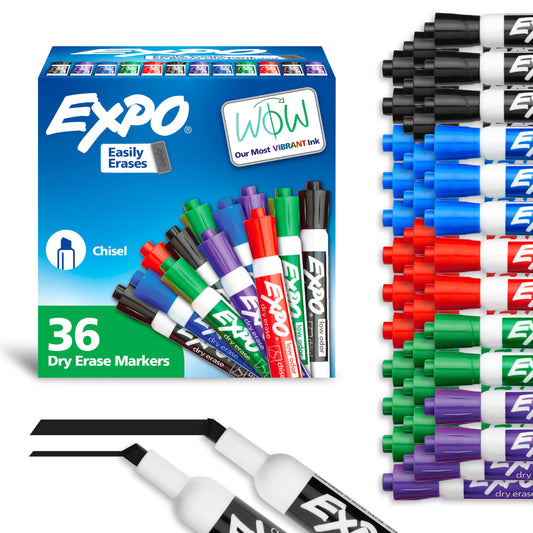 EXPO Dry Erase Markers, Low Odor Ink, Assorted Colors, Chisel Tip, 36 Count