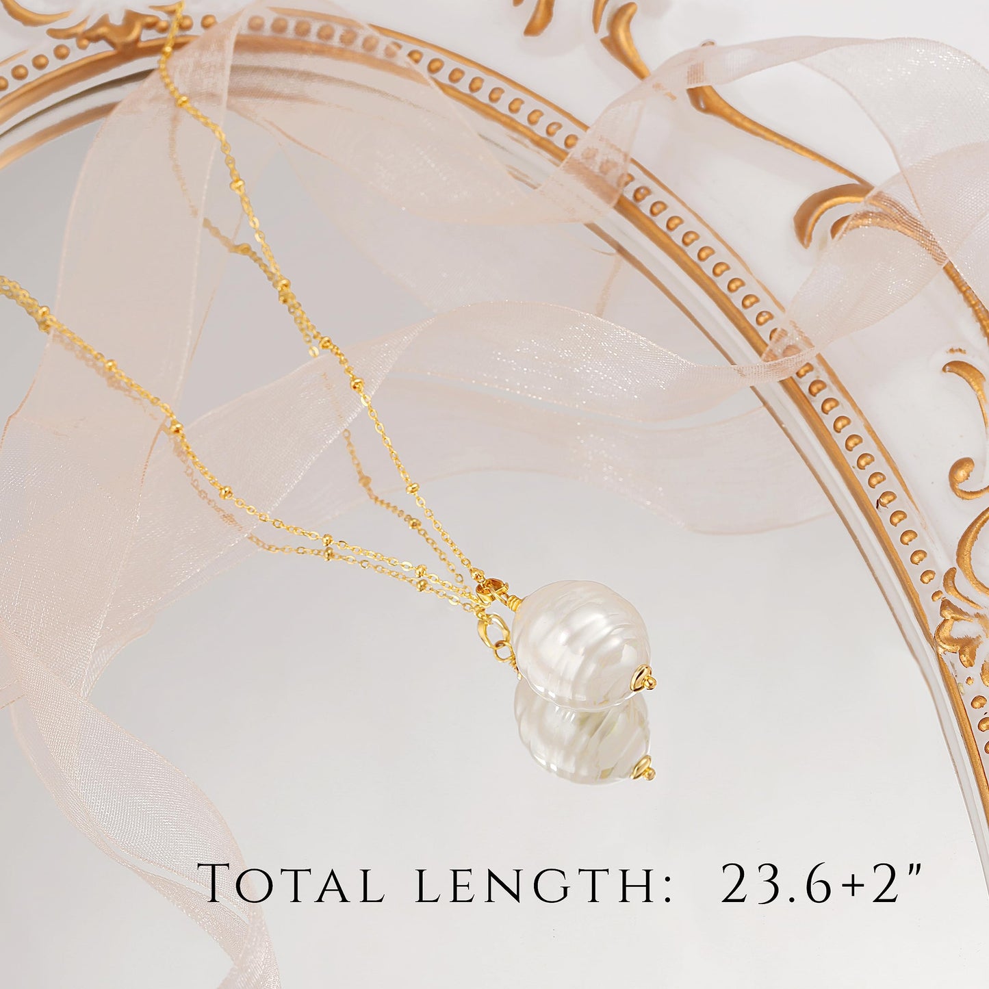 PEARLADA Large Baroque Pearl Pendant Necklace, Dainty 18k Gold Plated Long Necklace 23.6”-25.6”, Satellite Beaded Y Necklace for Women