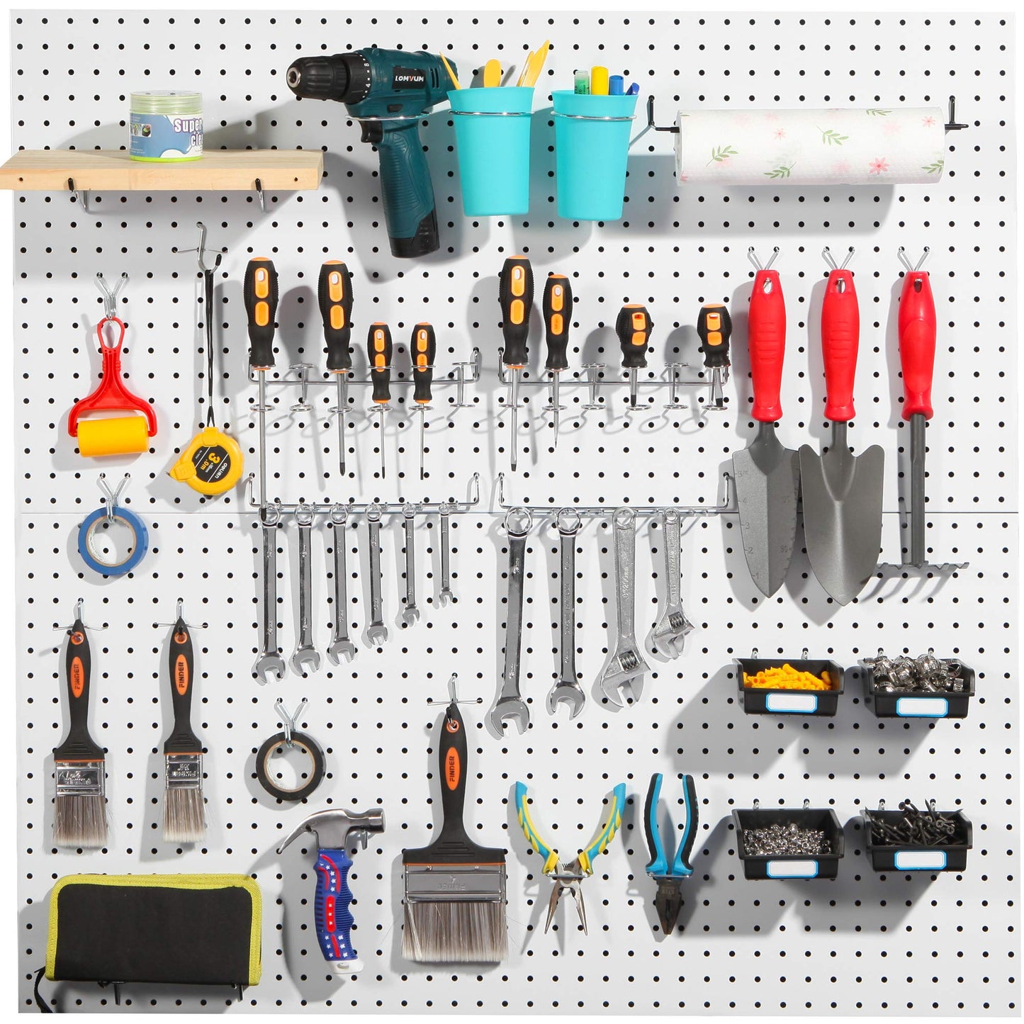 FRIMOONY Pegboard Hooks, with Bins, Peg Locks, for Organizing Various Tools, 204 PCS, 80 of Which are Locks