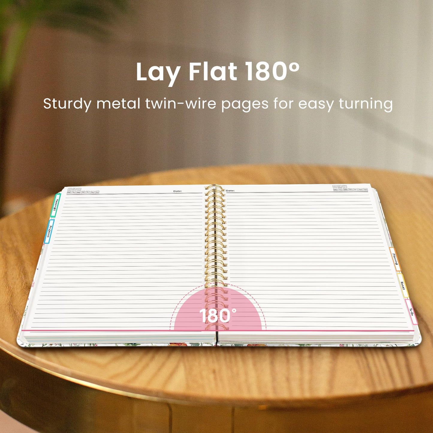 Large Spiral Lined Notebooks for Work with Removable Dividers & Tabs, 8.5"x11" Pretty Hardcover 5 Subject Notebook Journal for Women, College Ruled, Perfect for Study & Office Organization, 280 Pages,Wildflowers