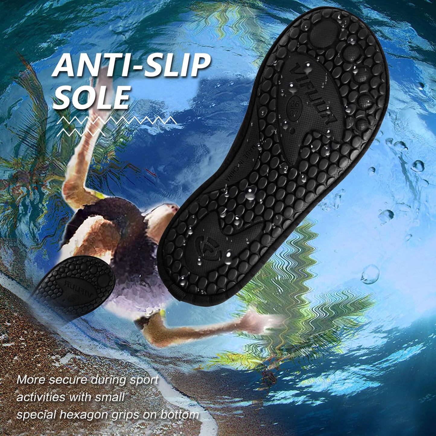 VIFUUR Water Sports Shoes Barefoot Quick-Dry Aqua Yoga Socks Slip-on for Men Women A Black 42-43