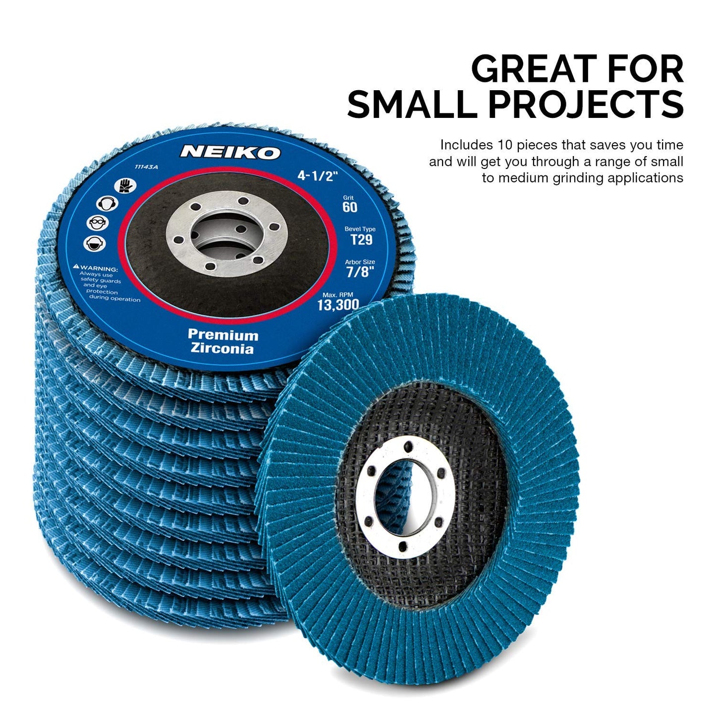 NEIKO 11143A 10 Pack Zirconia Flap Discs 4-1/2 for Angle Grinder, 60 Grit Flapper Wheel, Angled T29 Grinding Wheel 4.5 Inch, 7/8" Arbor Grinding Disc, Flap Wheel for Wood & Metal Sanding