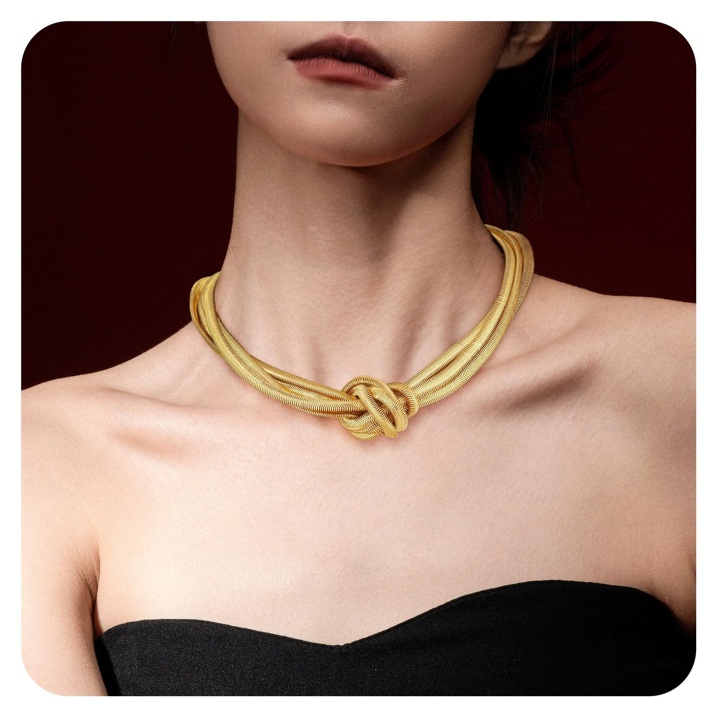 BONJOULRY Chunky 3 Layered Snake Chain Choker Necklace 14K Gold Plated Knot Chain Necklace Chunky Hip Hop Choker Necklaces for Women