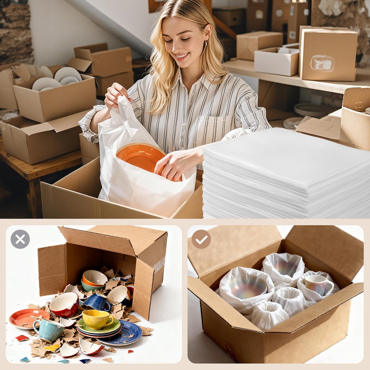 200 Pack Small Foam Pouches 6x8 Inch, Cushion Foam Pouch for fragile items, Packing Supplies to Protect Glasses, Cups and Dishes, Plate Packing Sleeves for Moving, Shipping and Storage