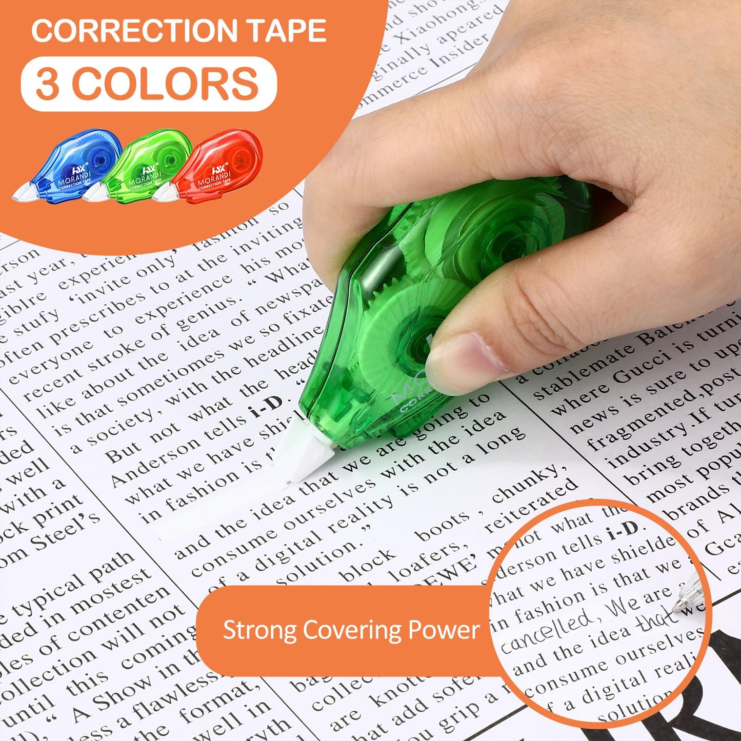 Fullhawl 60 Pack White Correction Tape Bulk 19.7 ft Red Green and Blue Correction Strips Easy to Use Applicator for Office Supplies