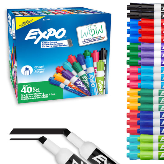EXPO Dry Erase Markers, Low Odor Ink, Assorted Fashion Colors, Chisel Tip, 40 Count - Whiteboard, Essential Supplies for Office, School, Classroom, Teachers