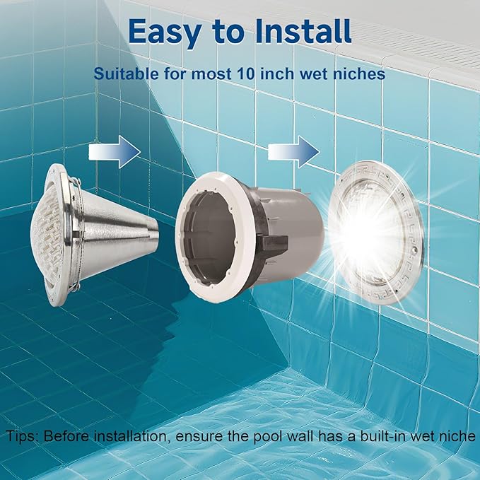 120V Pool Lights for Inground Pool, 10 Inch LED Pool Light with 50FT Cord, 35W Swimming Pool Lights Fits 10'' Large Wet Niche, Stainless Steel Housing, Cool White 4000LM,IP68 Waterproof