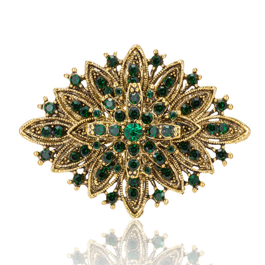 HAISWET Vintage Art Deco Crystal Rhinestone Brooch Pin for Women (Deep Green)