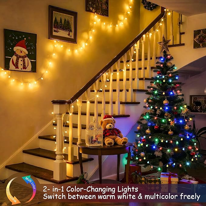 JMEXSUSS Globe String Lights Indoor, Color Changing Christmas Lights Plug in, Warm White & Multicolor String Light with Remote for Bedroom Room Tree Party Christmas Decor