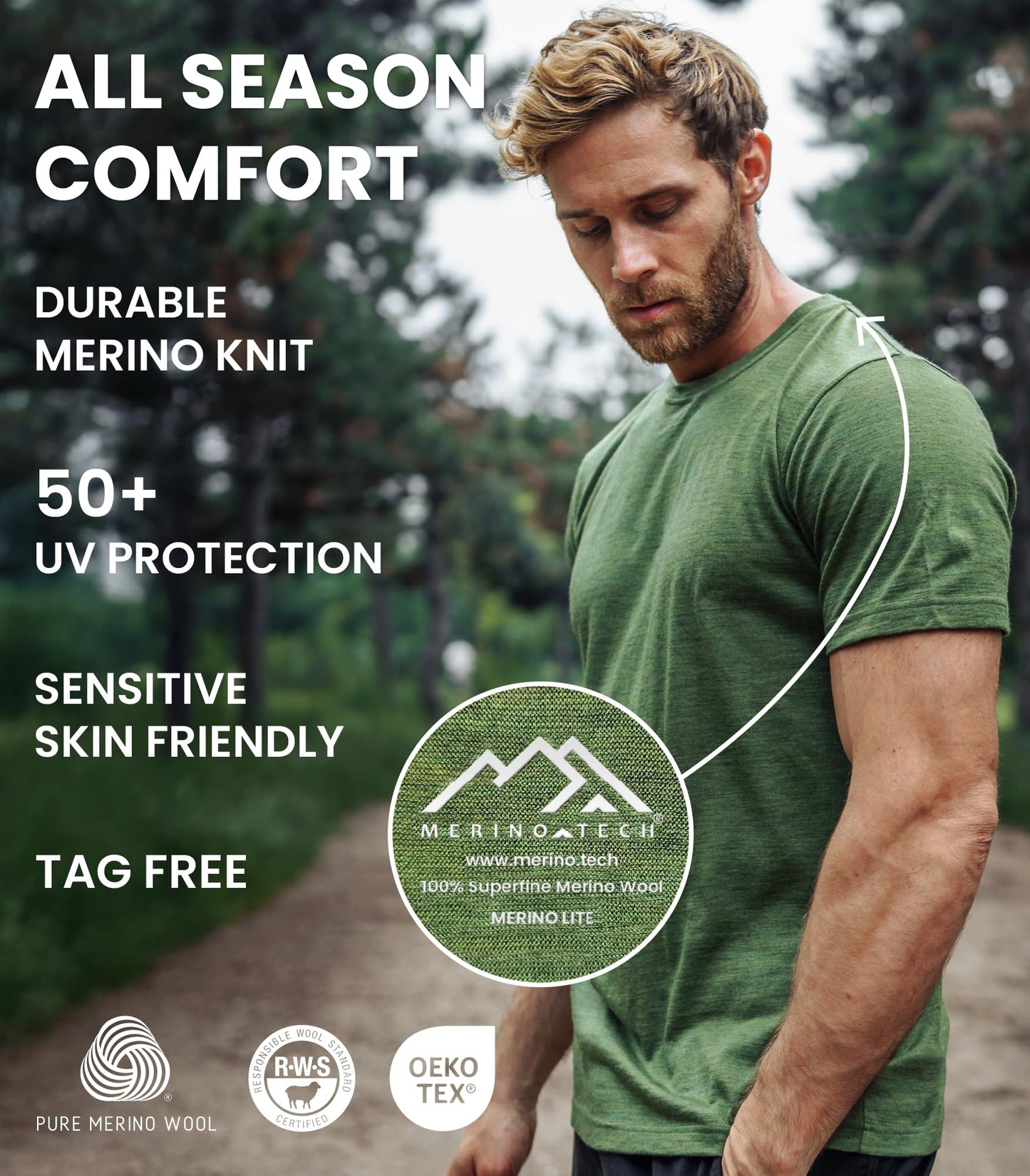 Merino.tech Merino Wool T-Shirt Mens - 100% Merino Wool Undershirt Lightweight Base Layer (Large, Heathered Black)