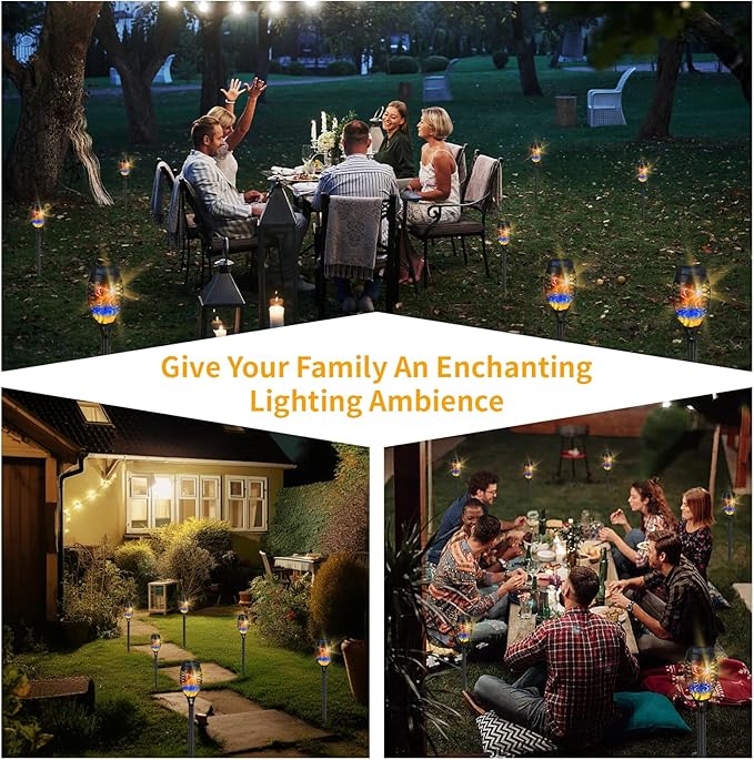 Solar Torch Lights, 6 Pack with Colorful Flickering Flame, Waterproof Tiki Torches for Outside Pathway Decorations