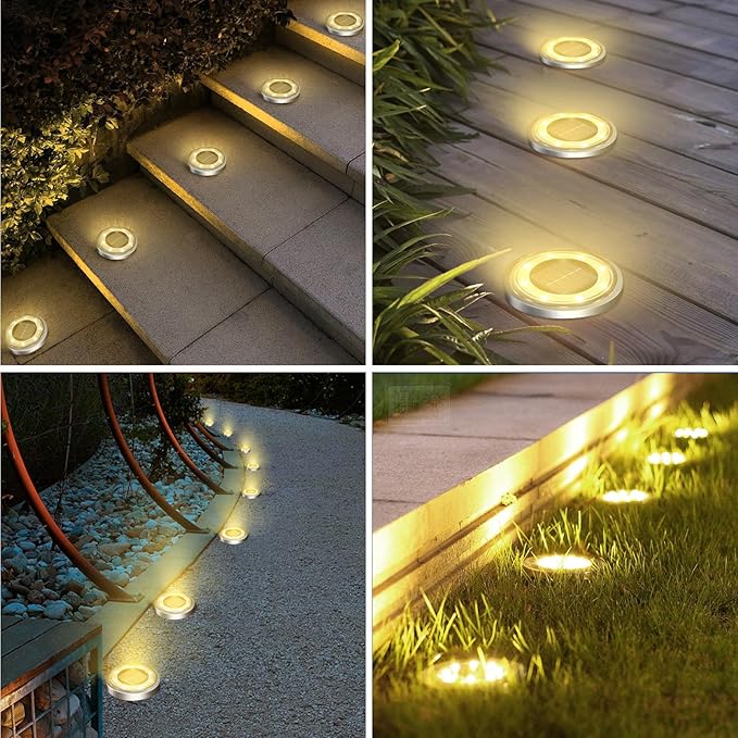 Solar Ground Lights, 18 Pack Flat Solar Light Outdoor Waterproof, Bright LED Solar Disc Lights, 3000K Warm White Landscape Lighting for Outside Yard Garden Pathway Driveway Lawn