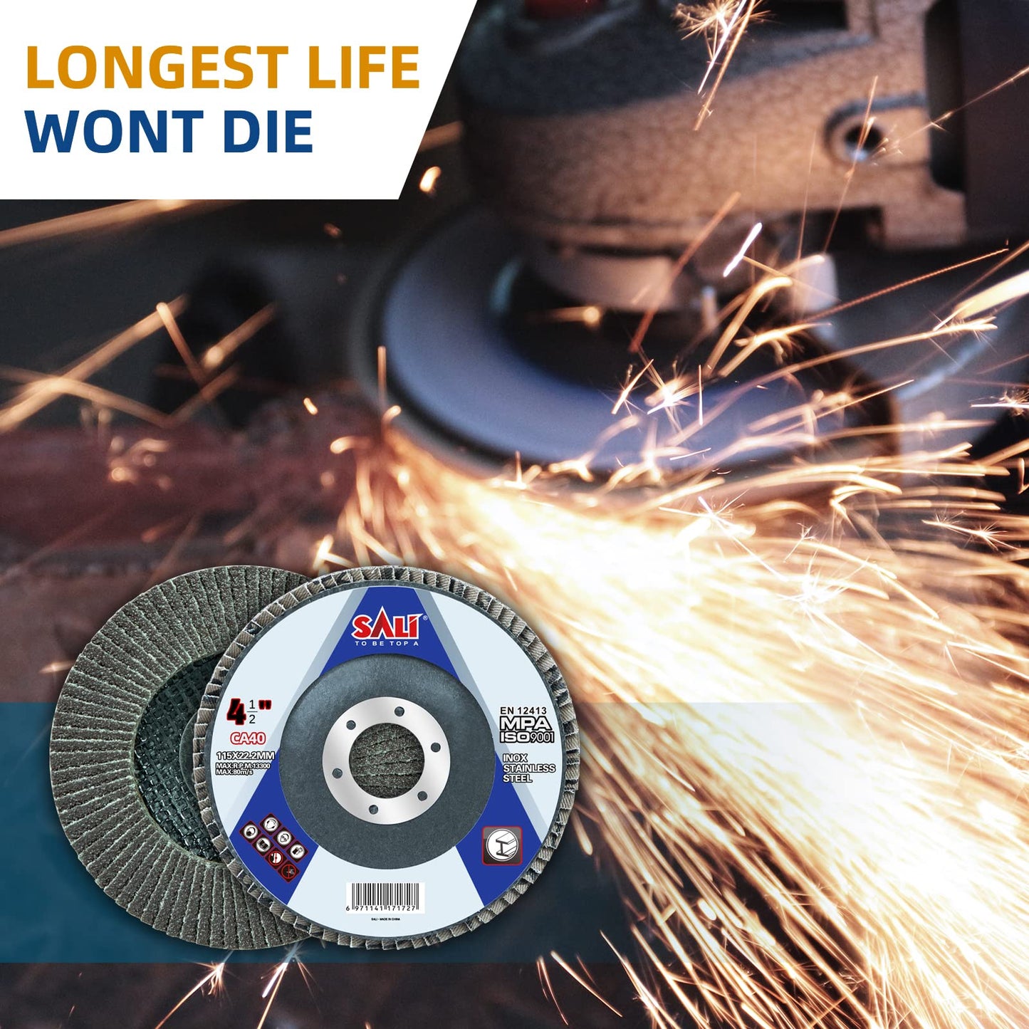 Sali 48 Pack Flap Disc 40 Grit 4.5" x 7/8-Inch Sanding Disc Bevel Type #29 Premium and Industrial Grade Angle Grinder Grinding Wheel High Performance Edge Grinding